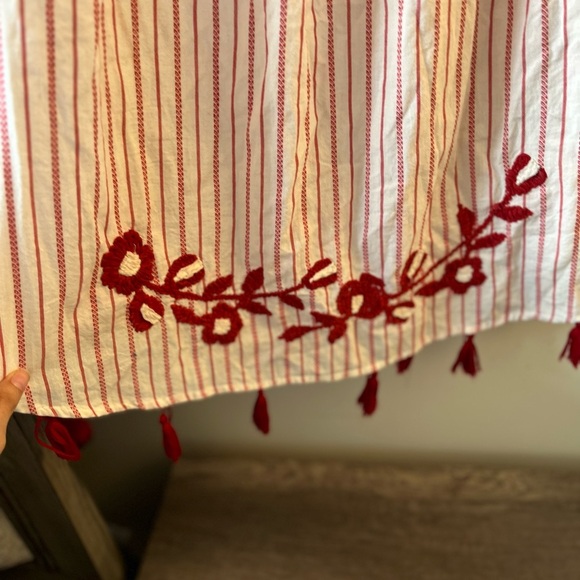 Luna Moon Off-Shoulder Red-White Embroidered Flowers and Tassel Mini Dress - Picture 8 of 12